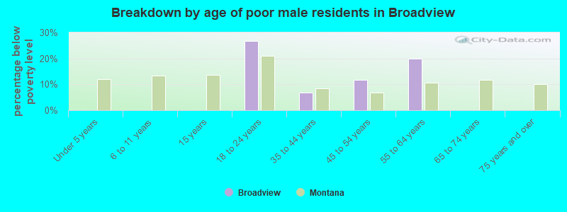Breakdown by age of poor male residents in Broadview