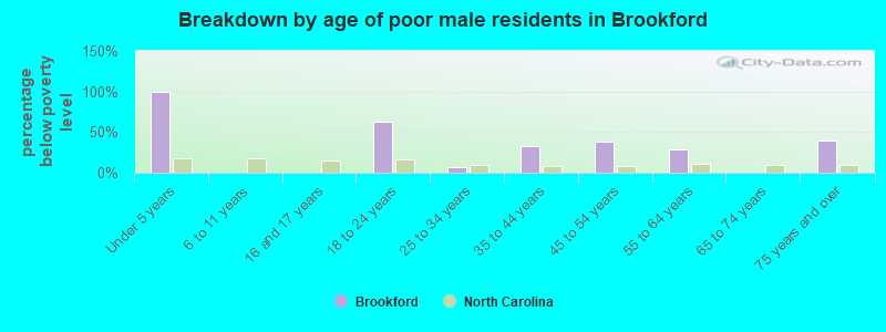 Breakdown by age of poor male residents in Brookford