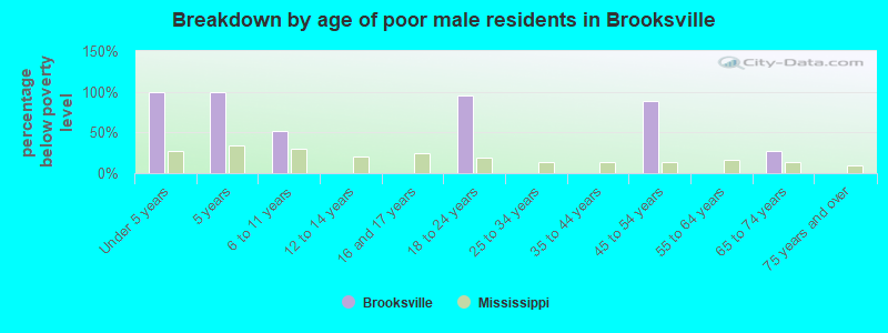 Breakdown by age of poor male residents in Brooksville