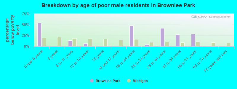 Breakdown by age of poor male residents in Brownlee Park