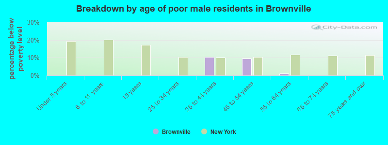 Breakdown by age of poor male residents in Brownville