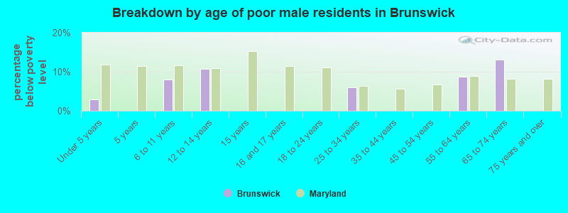 Breakdown by age of poor male residents in Brunswick