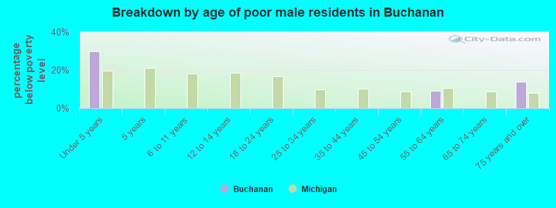 Breakdown by age of poor male residents in Buchanan