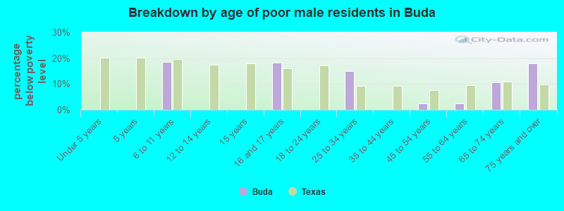Breakdown by age of poor male residents in Buda