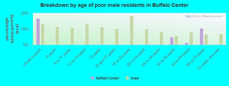 Breakdown by age of poor male residents in Buffalo Center