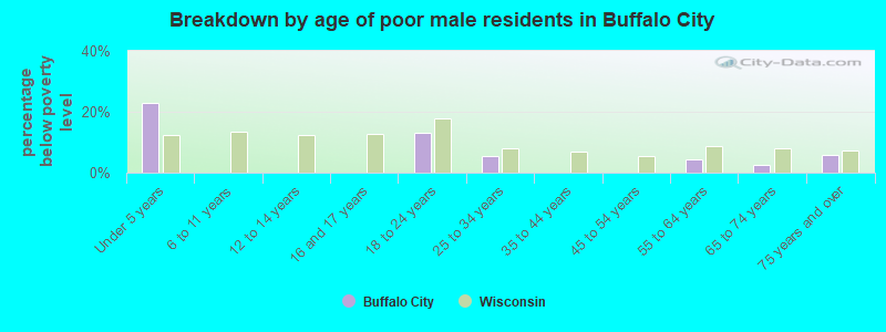 Breakdown by age of poor male residents in Buffalo City
