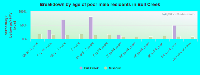 Breakdown by age of poor male residents in Bull Creek
