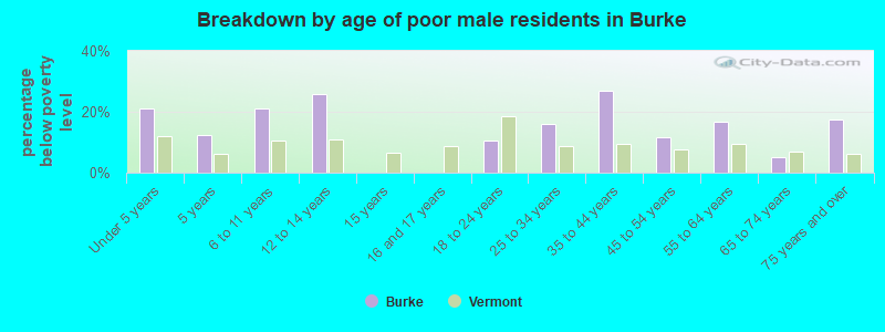 Breakdown by age of poor male residents in Burke