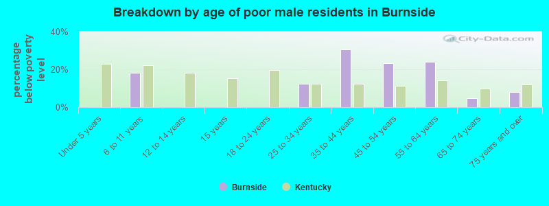 Breakdown by age of poor male residents in Burnside