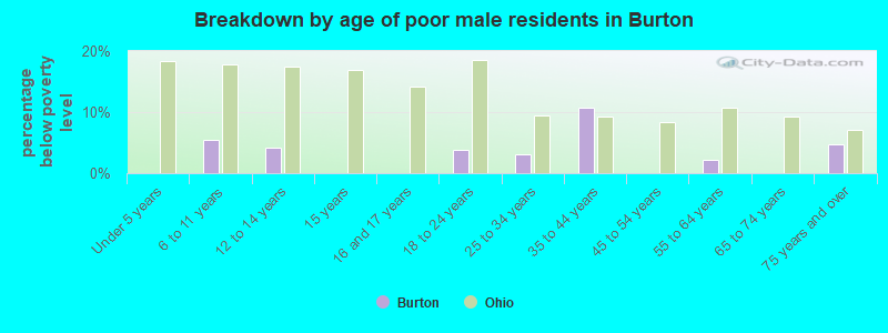 Breakdown by age of poor male residents in Burton