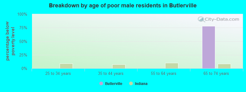 Breakdown by age of poor male residents in Butlerville