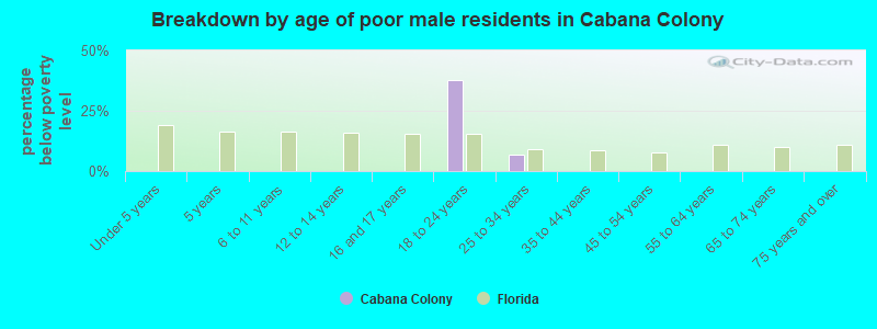 Breakdown by age of poor male residents in Cabana Colony