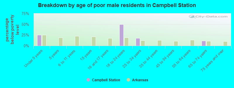 Breakdown by age of poor male residents in Campbell Station