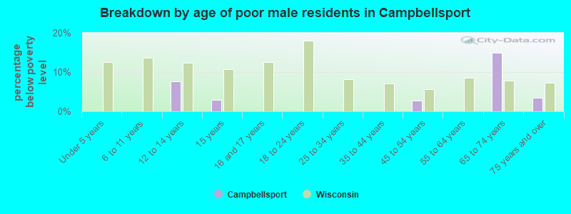 Breakdown by age of poor male residents in Campbellsport