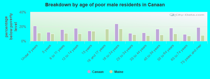 Breakdown by age of poor male residents in Canaan