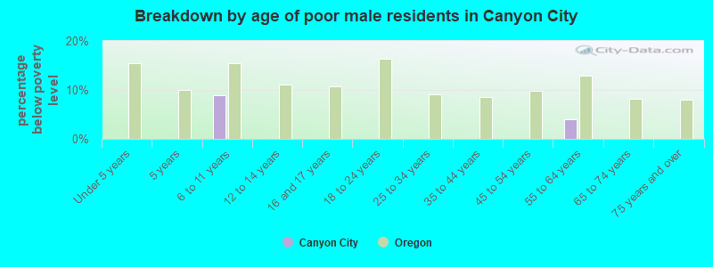 Breakdown by age of poor male residents in Canyon City
