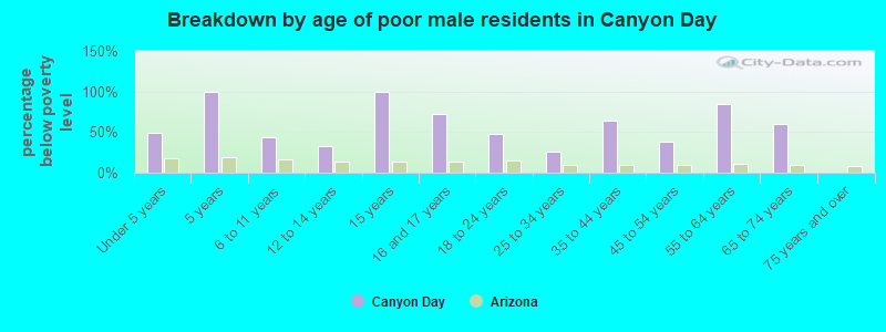 Breakdown by age of poor male residents in Canyon Day
