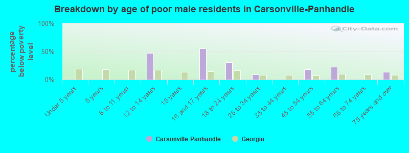 Breakdown by age of poor male residents in Carsonville-Panhandle