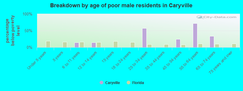 Breakdown by age of poor male residents in Caryville