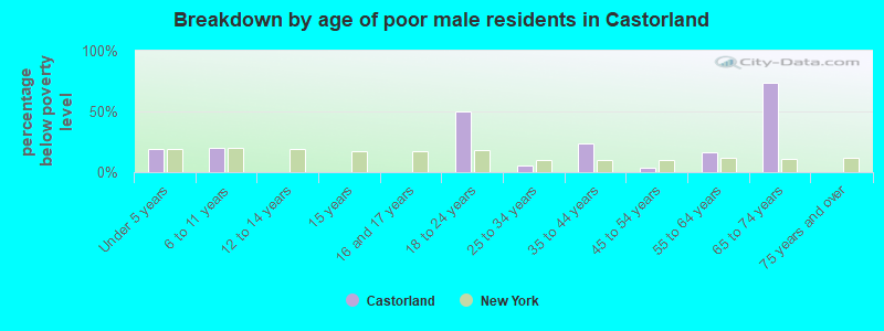 Breakdown by age of poor male residents in Castorland