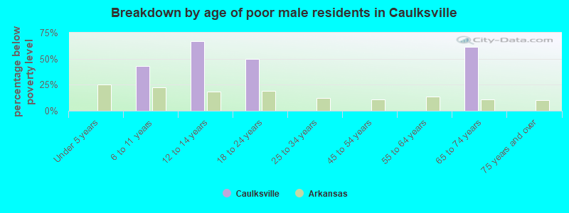 Breakdown by age of poor male residents in Caulksville