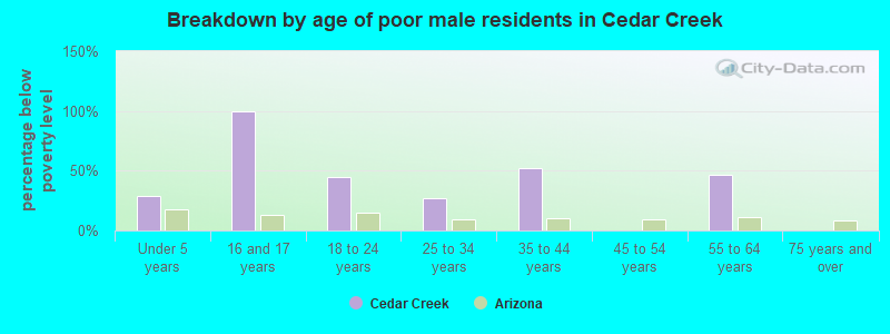 Breakdown by age of poor male residents in Cedar Creek