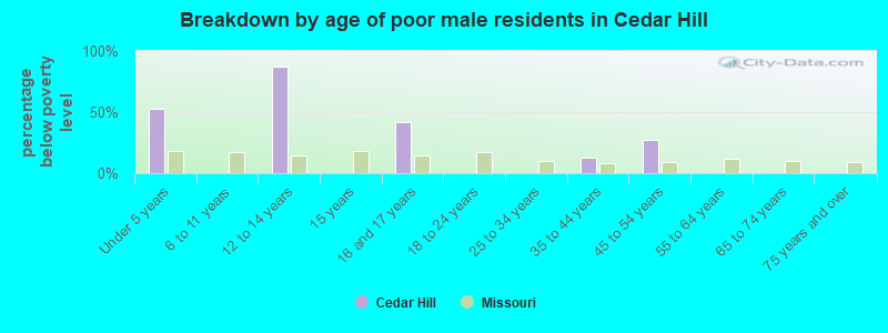 Breakdown by age of poor male residents in Cedar Hill