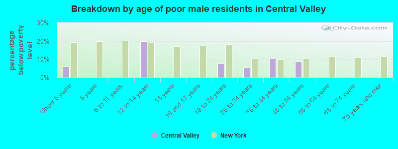 Breakdown by age of poor male residents in Central Valley