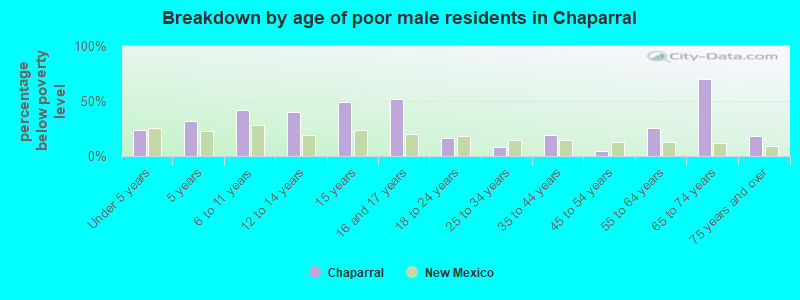 Breakdown by age of poor male residents in Chaparral
