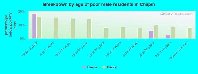 Breakdown by age of poor male residents in Chapin