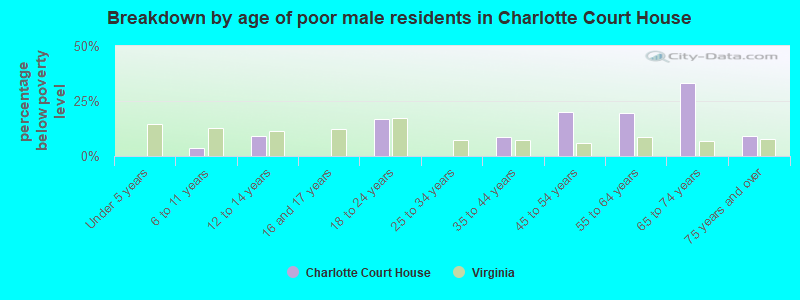 Breakdown by age of poor male residents in Charlotte Court House