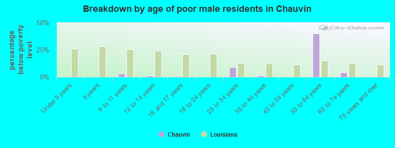Breakdown by age of poor male residents in Chauvin