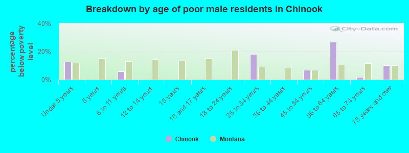 Breakdown by age of poor male residents in Chinook