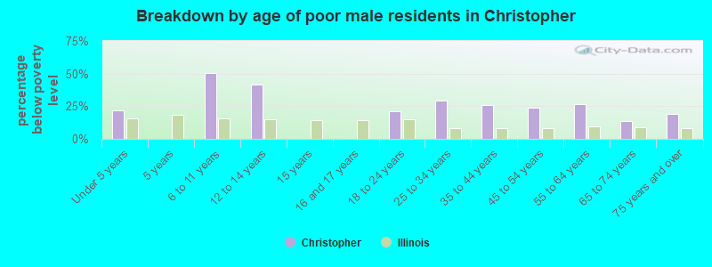 Breakdown by age of poor male residents in Christopher
