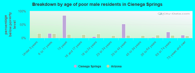 Breakdown by age of poor male residents in Cienega Springs