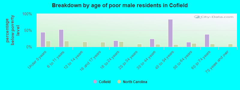 Breakdown by age of poor male residents in Cofield
