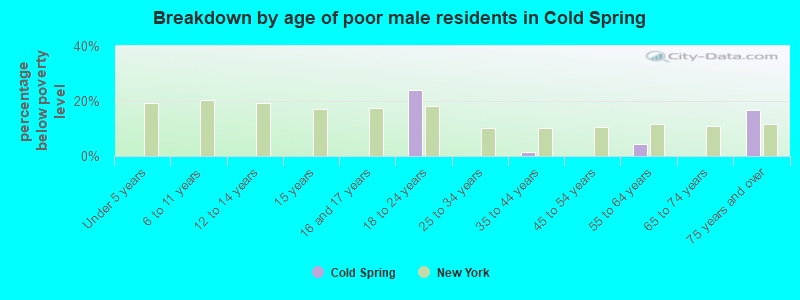 Breakdown by age of poor male residents in Cold Spring