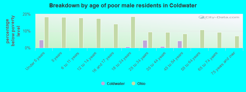 Breakdown by age of poor male residents in Coldwater