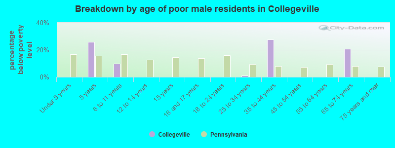 Breakdown by age of poor male residents in Collegeville