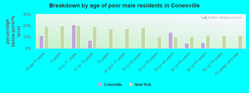 Breakdown by age of poor male residents in Conesville