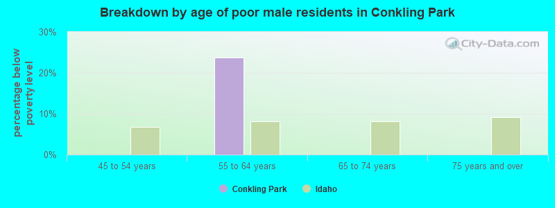 Breakdown by age of poor male residents in Conkling Park