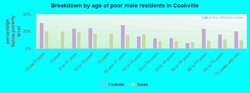 Breakdown by age of poor male residents in Cookville