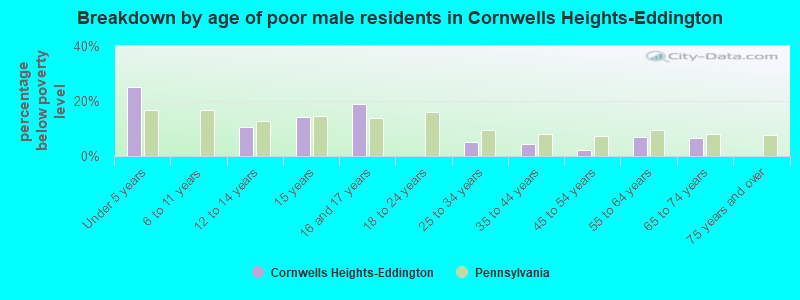 Breakdown by age of poor male residents in Cornwells Heights-Eddington