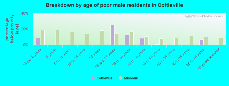 Breakdown by age of poor male residents in Cottleville