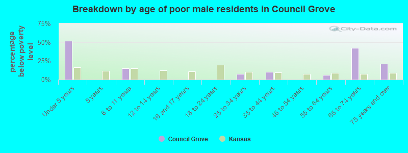 Breakdown by age of poor male residents in Council Grove
