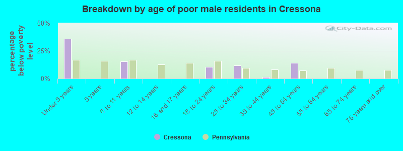 Breakdown by age of poor male residents in Cressona
