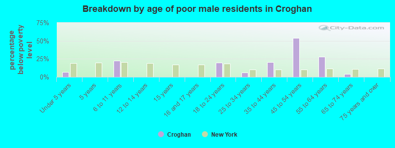 Breakdown by age of poor male residents in Croghan