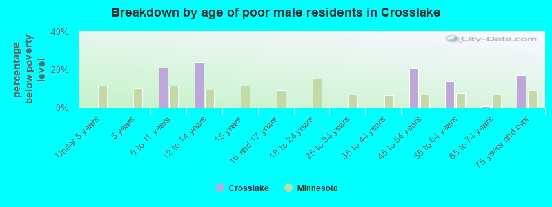 Breakdown by age of poor male residents in Crosslake