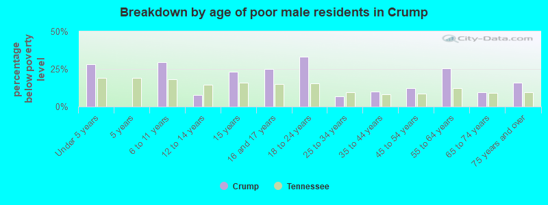 Breakdown by age of poor male residents in Crump