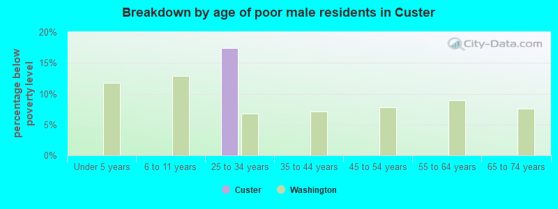 Breakdown by age of poor male residents in Custer